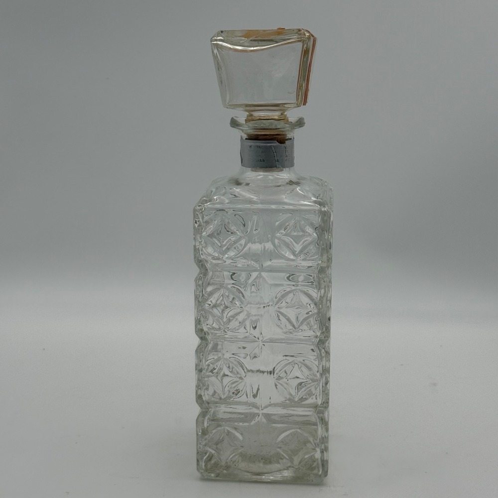 Vtg Federal Glass Clear Pressed Glass Decanter with Stopper Geometric Diamond